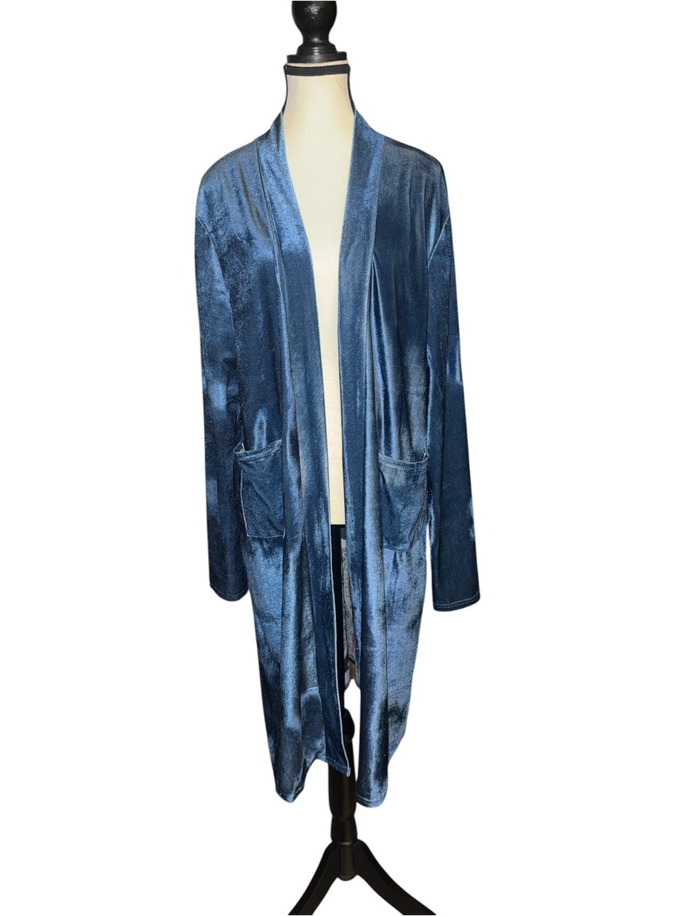 Women’s Blue Velour Duster Coat feat. Panda and Paisley Print 2XL